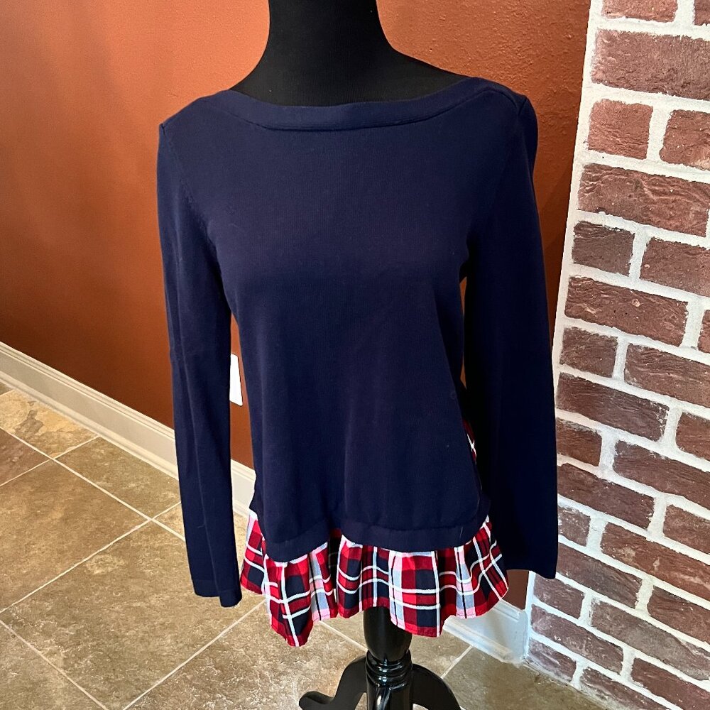 Tommy Hilfiger Navy Sweater with Plaid Accent